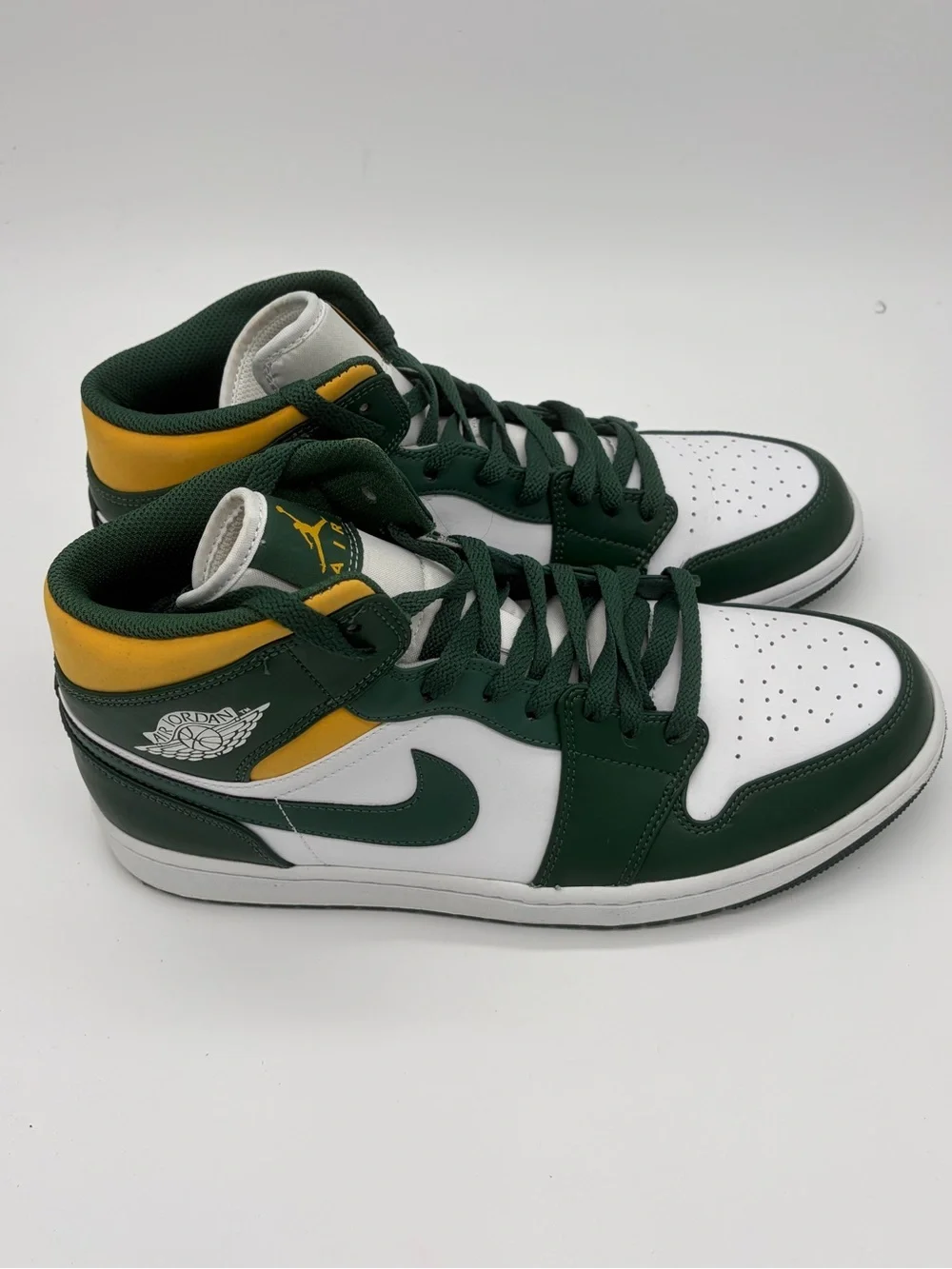 AirJordan 1 Mid Sonics Men’s Athletic Shoes Green White Yellow High-Top Sneakers